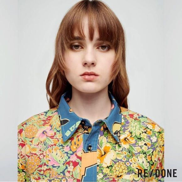 RE/DONE **NWT** Oversized Crop Shirt in Multi pineapple - Picture 3 of 16